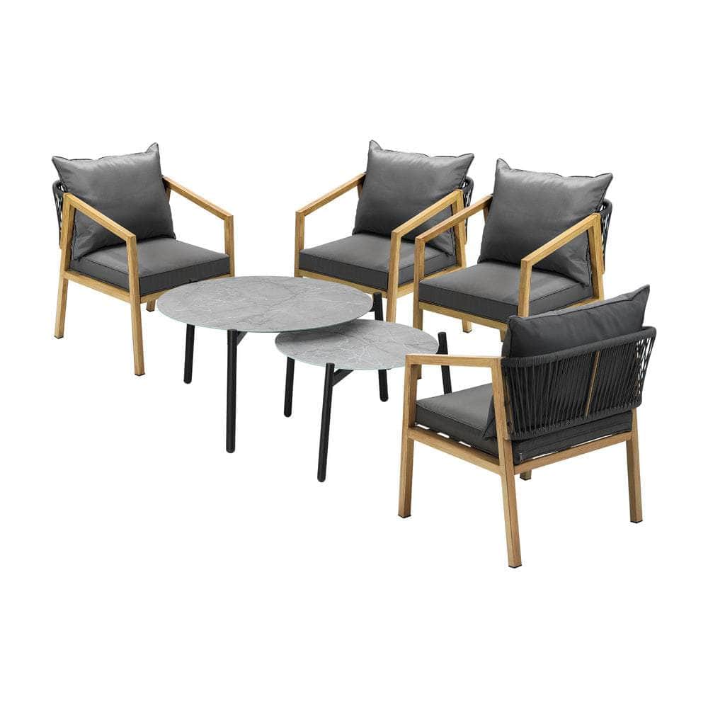 6PCS Outdoor Patio Set Grey 70cm Coffee Table Set Natural Chairs