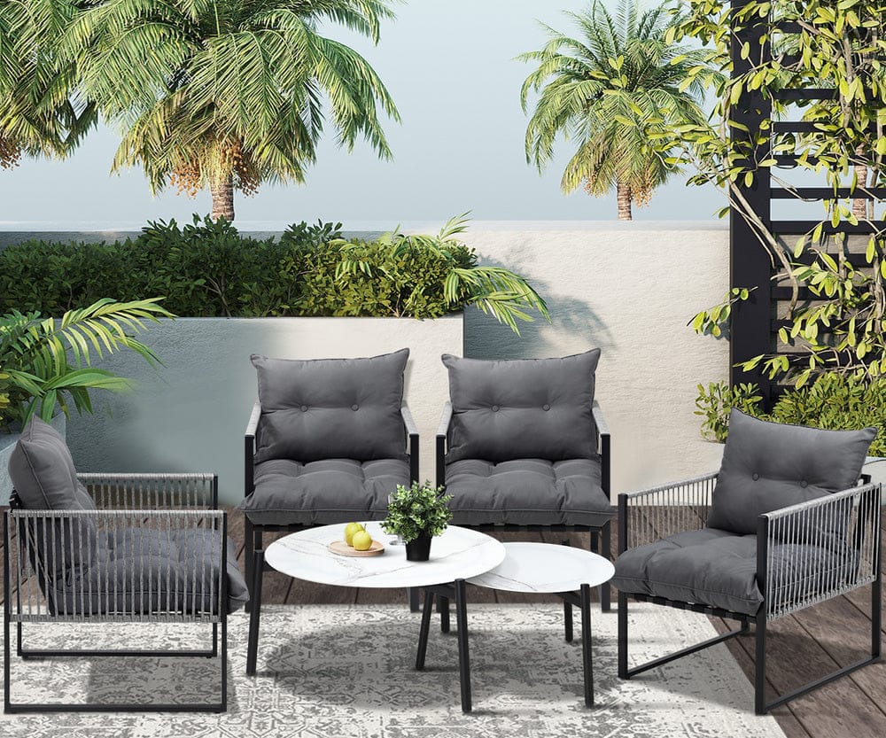 6PCS Outdoor Patio Set Grey &White Coffee Table Set Lounge Chairs