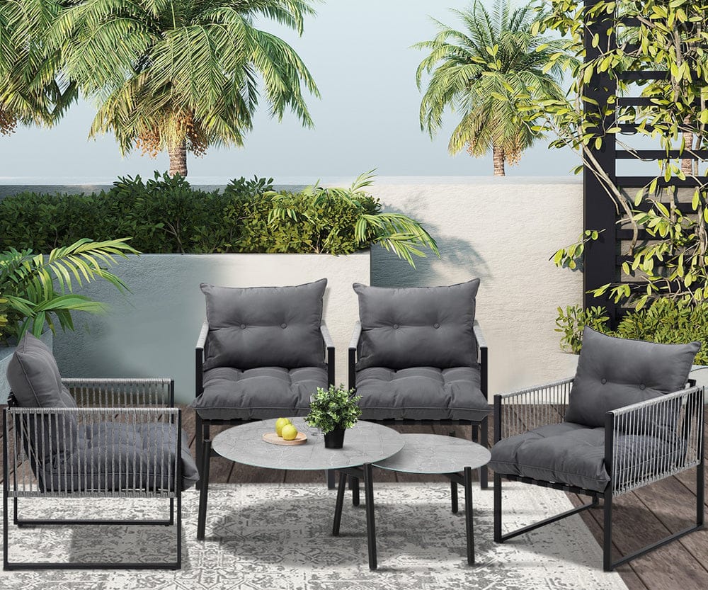 6PCS Outdoor Patio Set Grey &White Coffee Table Set Lounge Chairs