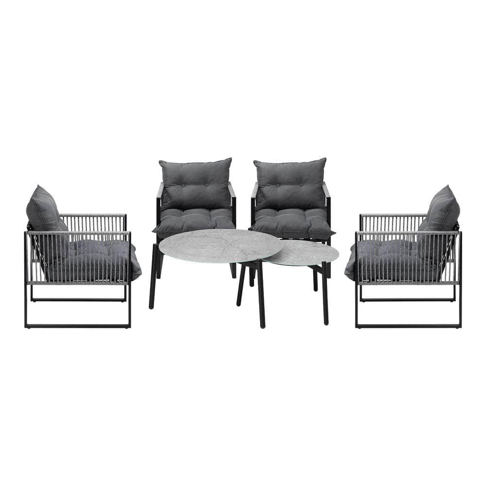 6PCS Outdoor Patio Set Grey &White Coffee Table Set Lounge Chairs