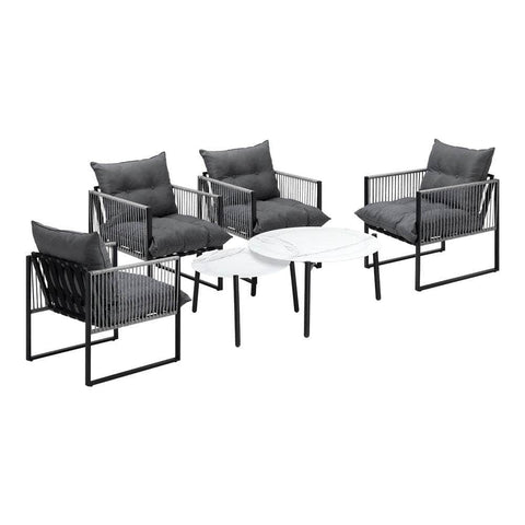 6PCS Outdoor Patio Set Grey &White Coffee Table Set Lounge Chairs