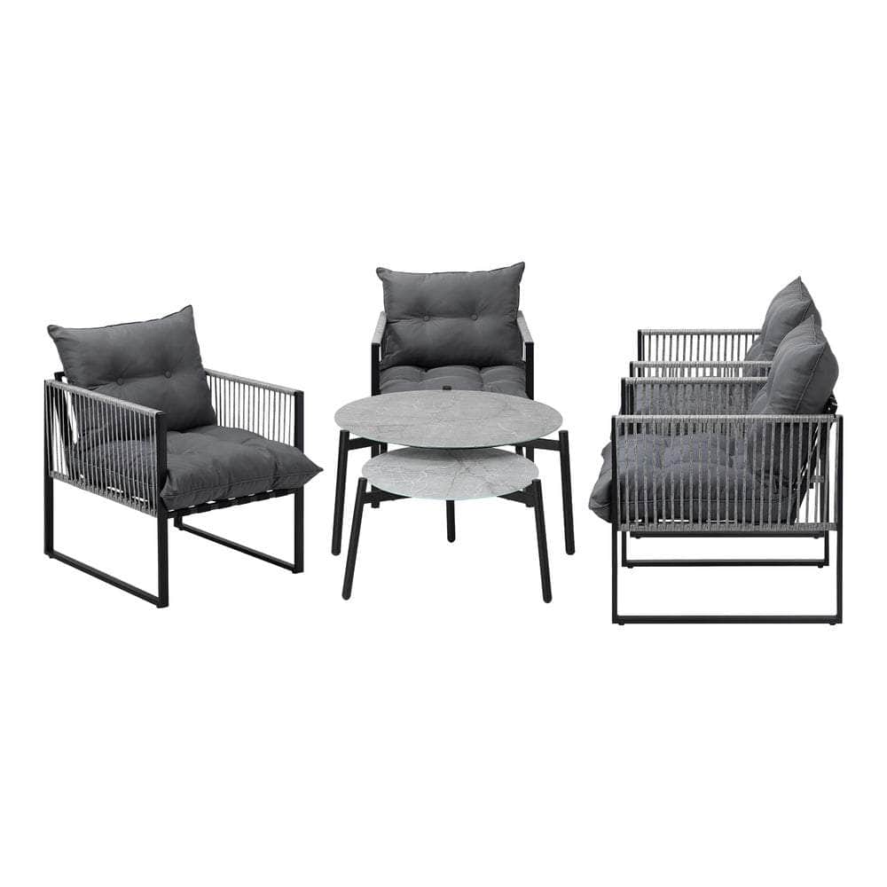 6PCS Outdoor Patio Set Grey &White Coffee Table Set Lounge Chairs