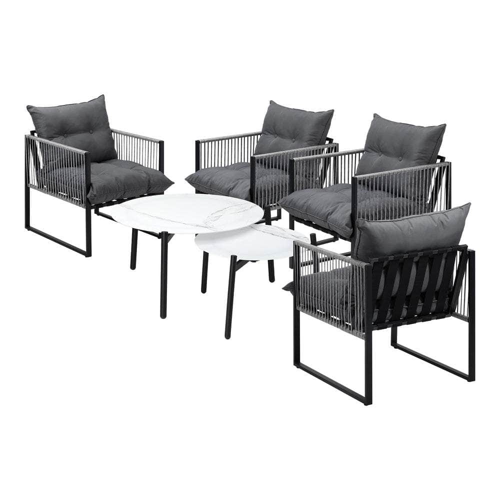 6PCS Outdoor Patio Set Grey &White Coffee Table Set Lounge Chairs