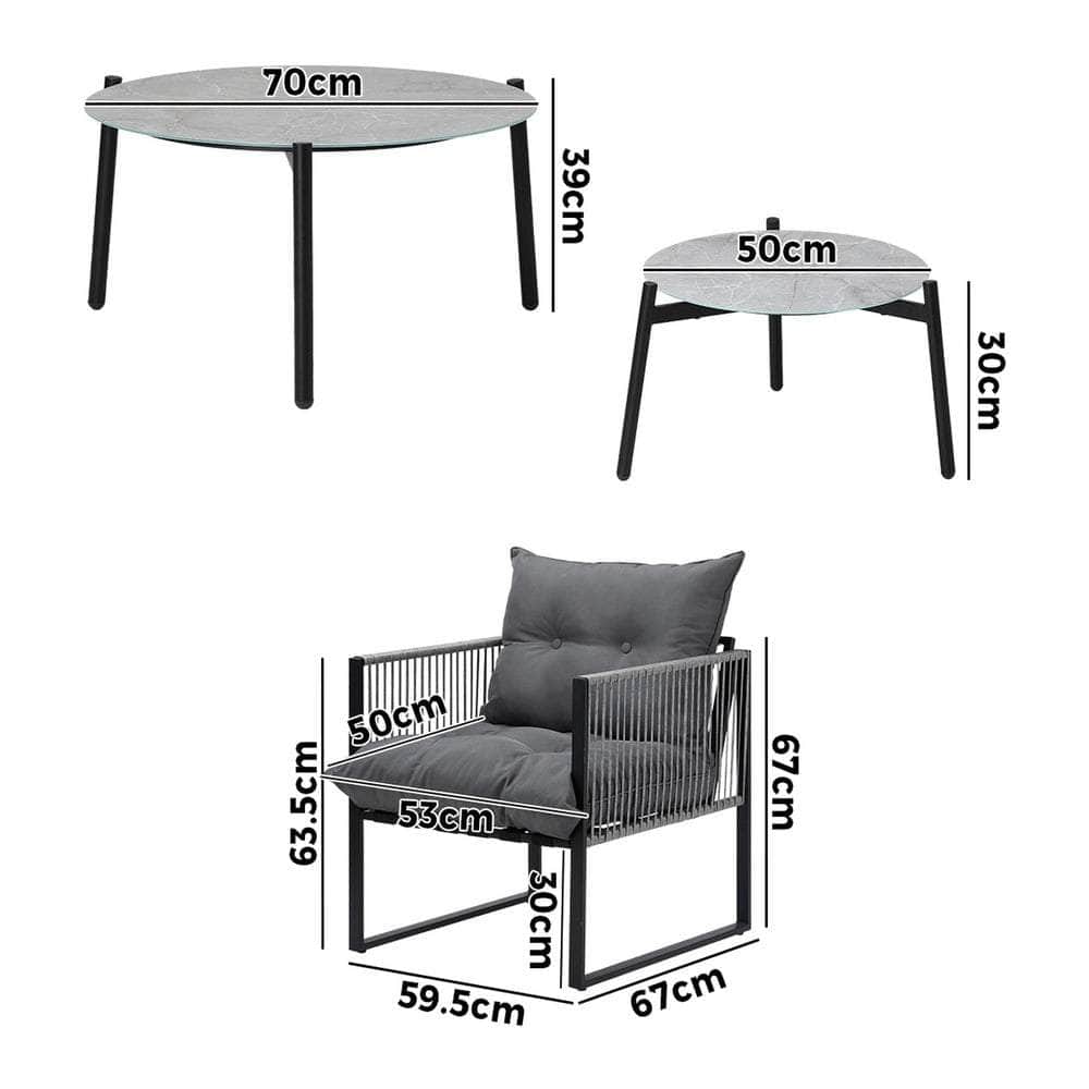 6PCS Outdoor Patio Set Grey &White Coffee Table Set Lounge Chairs