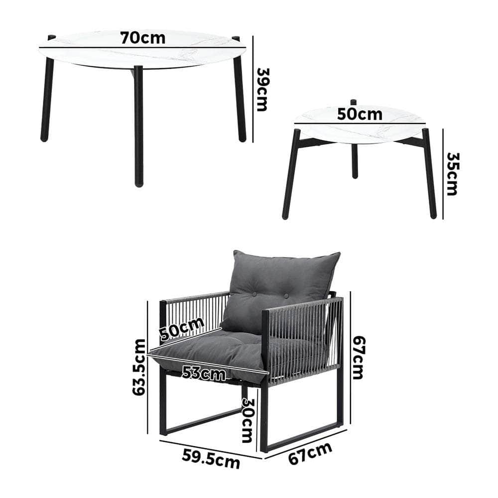 6PCS Outdoor Patio Set Grey &White Coffee Table Set Lounge Chairs