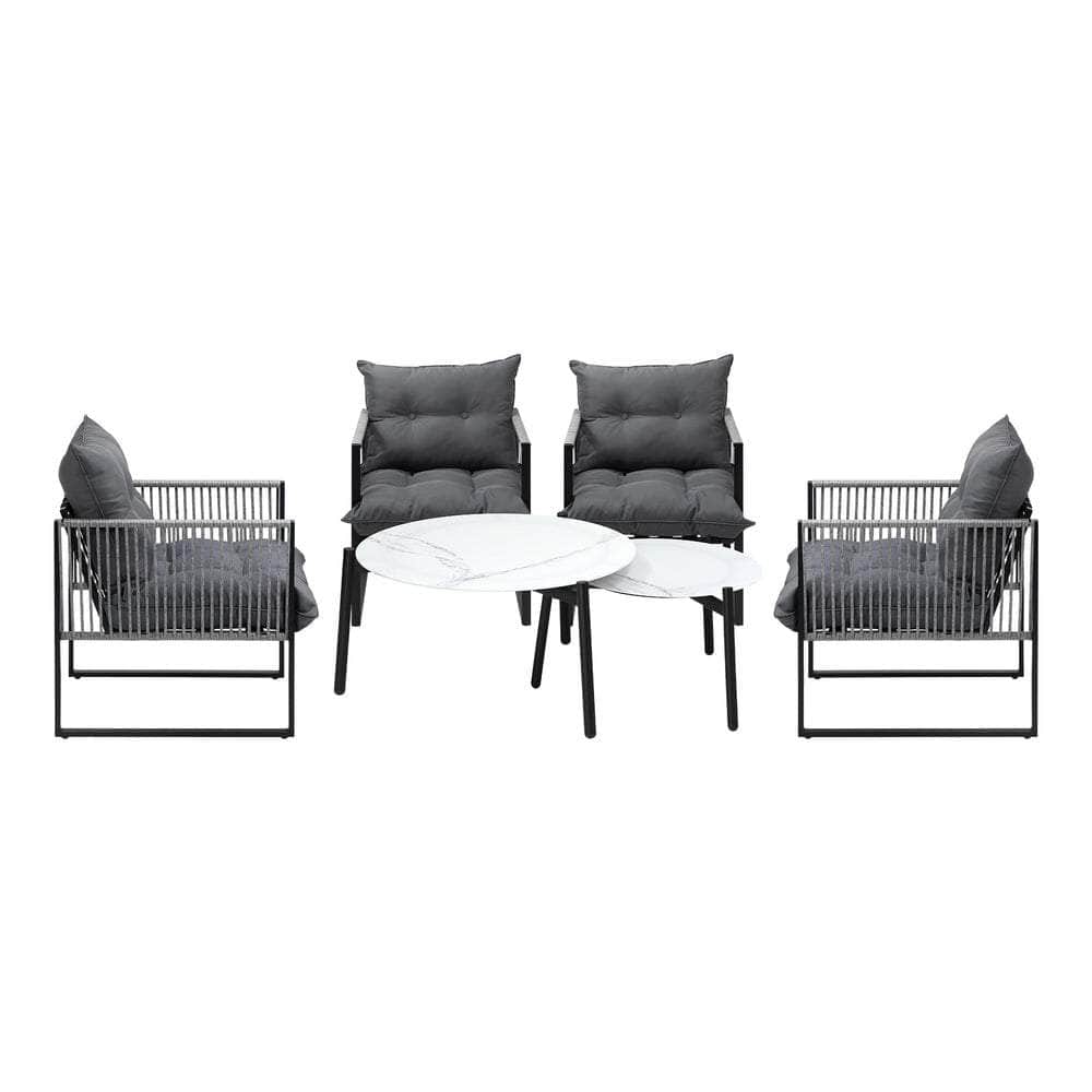 6PCS Outdoor Patio Set Grey &White Coffee Table Set Lounge Chairs
