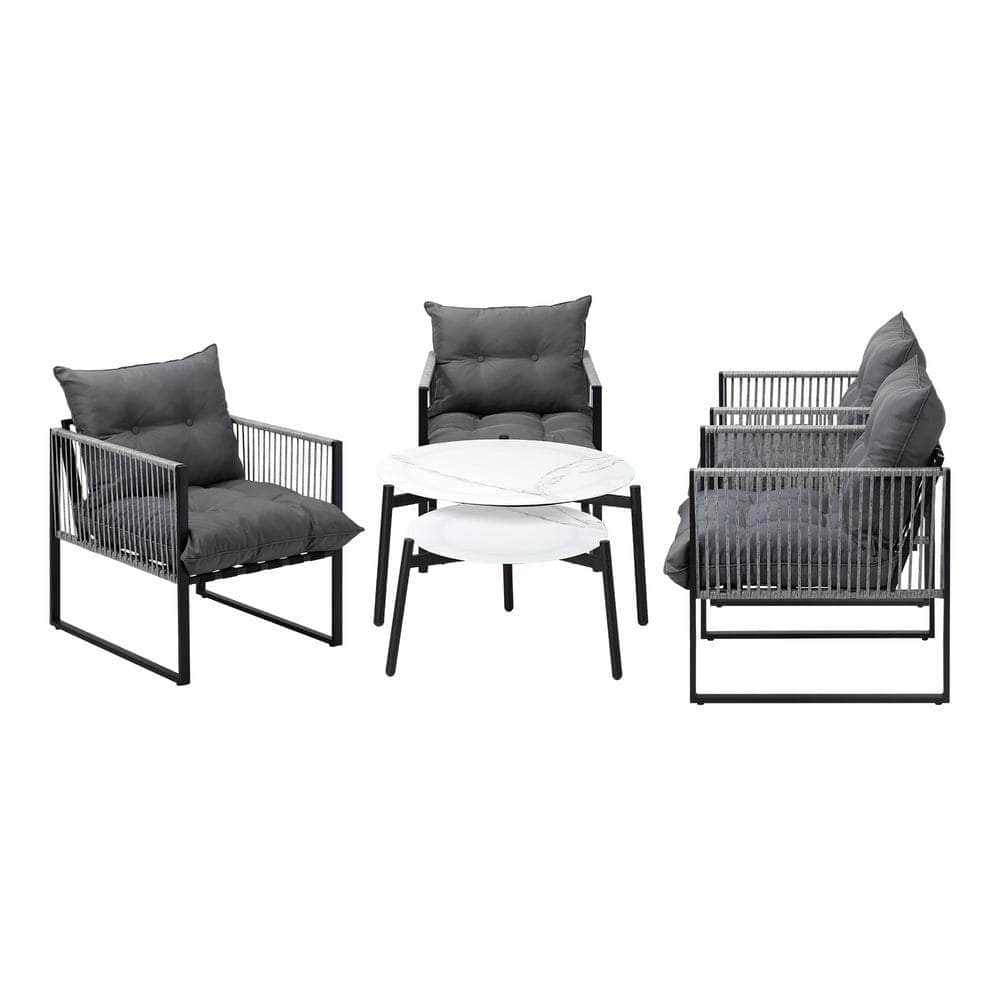 6PCS Outdoor Patio Set Grey &White Coffee Table Set Lounge Chairs