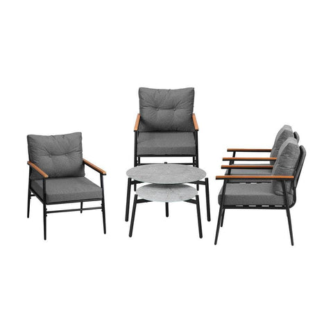 6PCS Outdoor Patio Set White Black & Grey Table Set with White Chairs