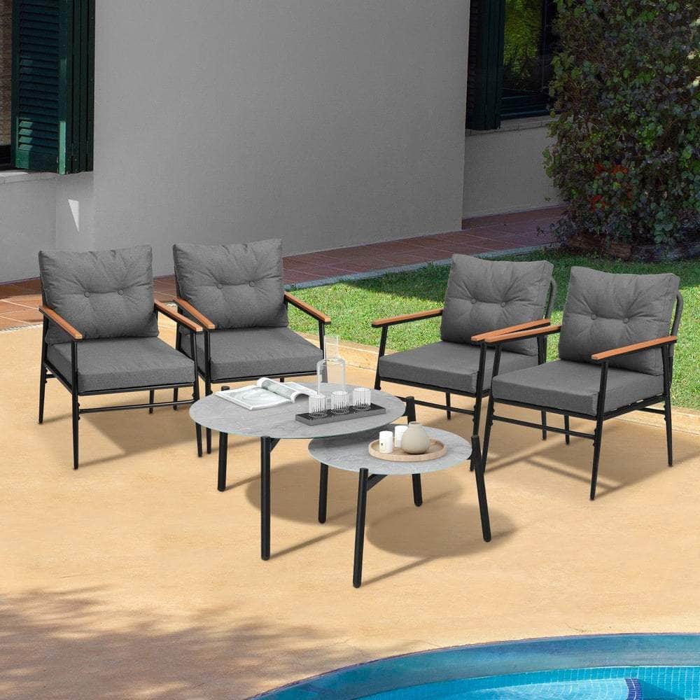 6PCS Outdoor Patio Set White Black & Grey Table Set with White Chairs