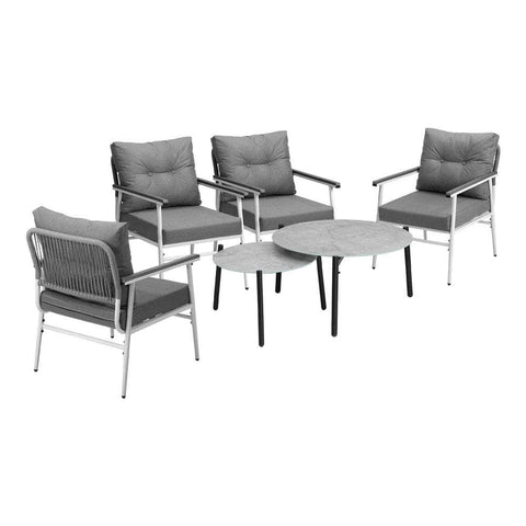 6PCS Outdoor Patio Set White Black & Grey Table Set with White Chairs