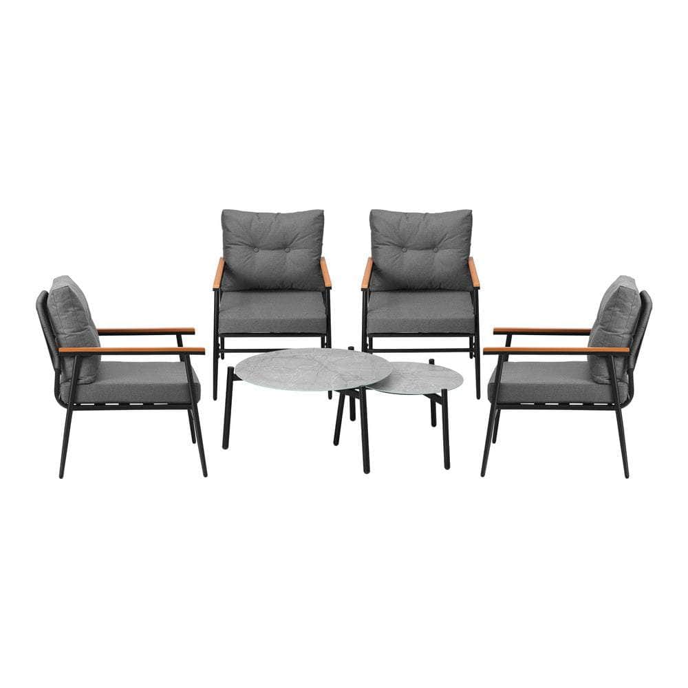 6PCS Outdoor Patio Set White Black & Grey Table Set with White Chairs
