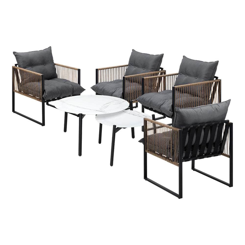 6PCS Outdoor Patio Set with Rattan Chairs & Grey Coffee Table for Garden