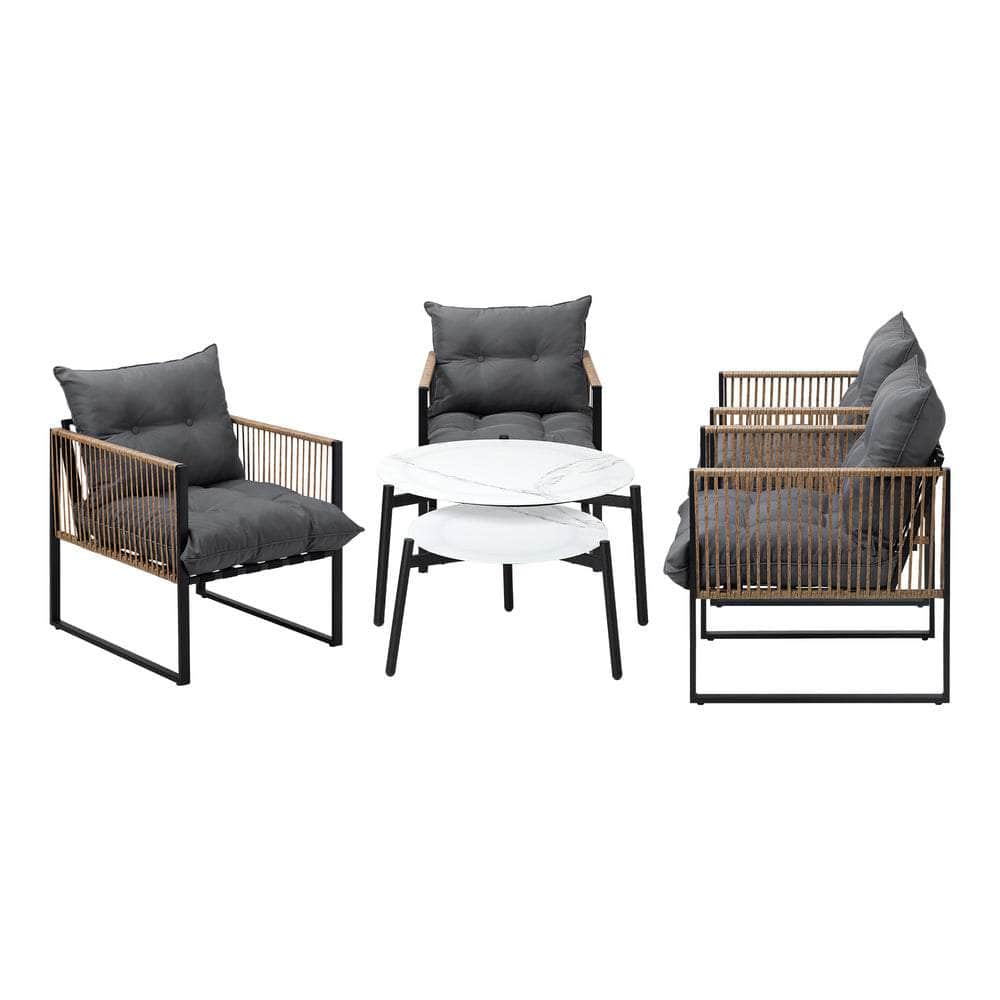 6PCS Outdoor Patio Set with Rattan Chairs & Grey Coffee Table for Garden