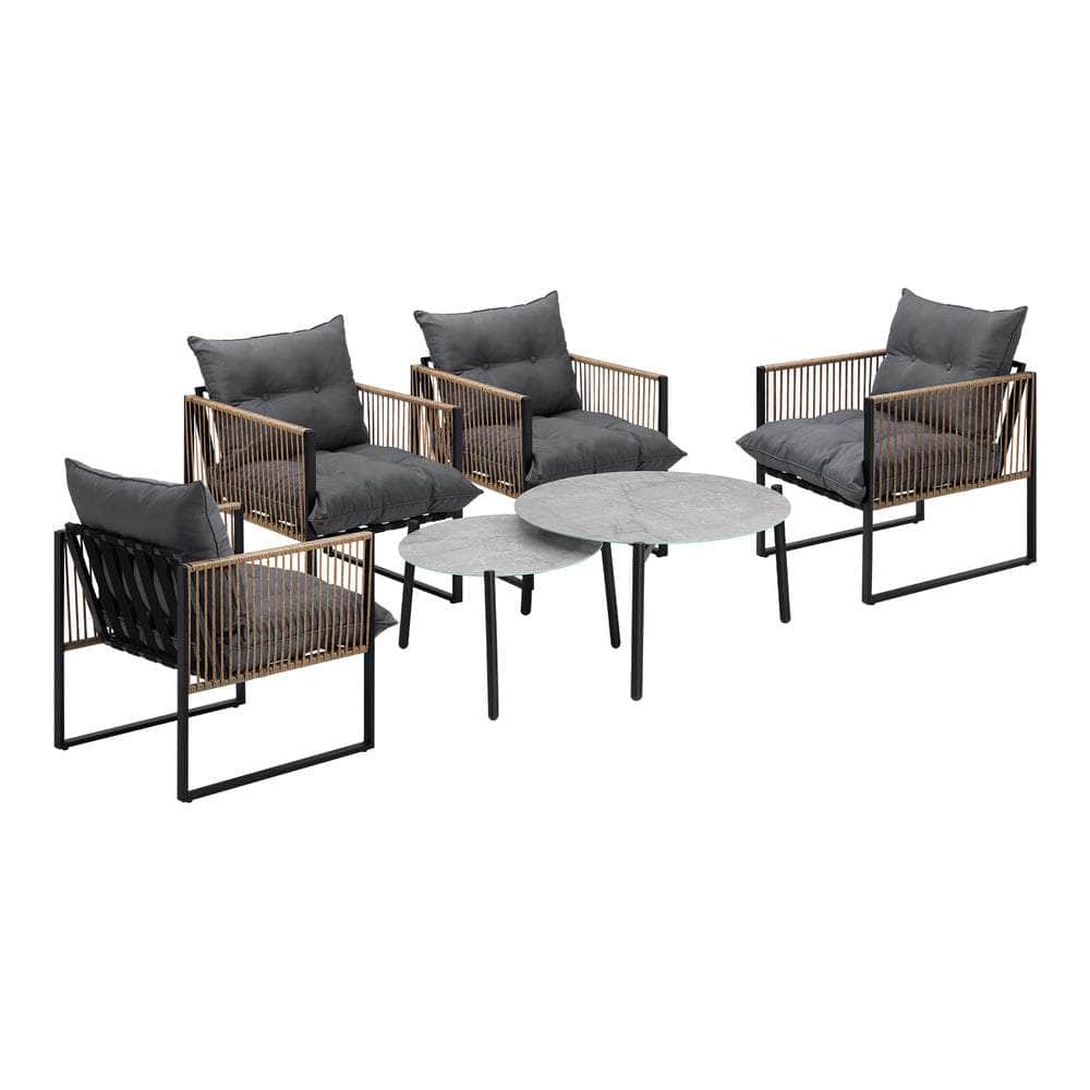 6PCS Outdoor Patio Set with Rattan Chairs & Grey Coffee Table for Garden