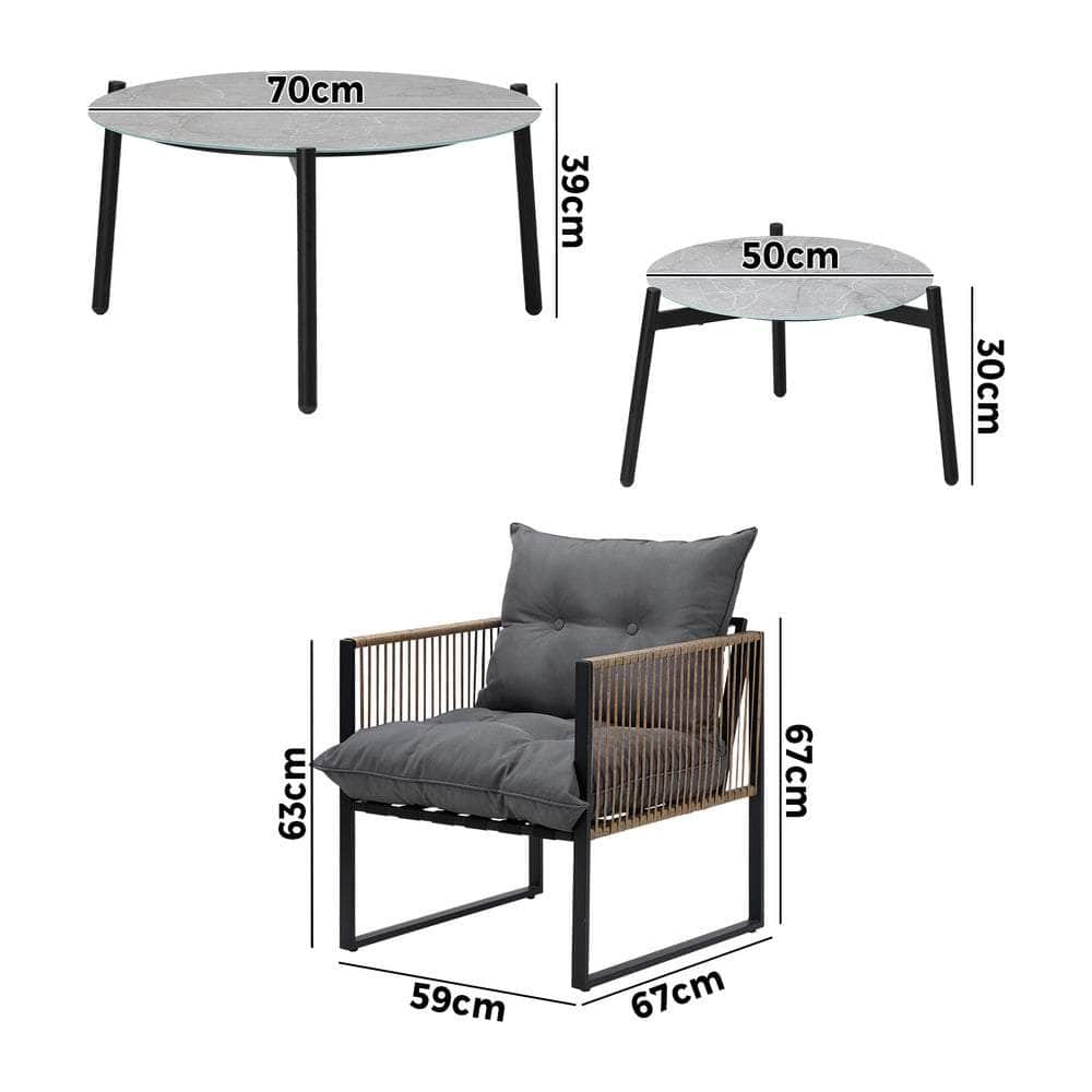 6PCS Outdoor Patio Set with Rattan Chairs & Grey Coffee Table for Garden