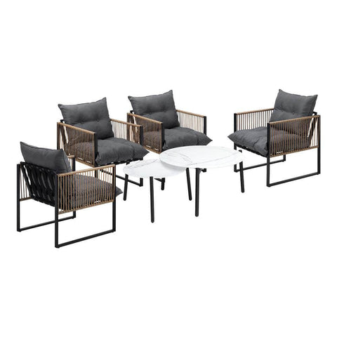 6PCS Outdoor Patio Set with Rattan Chairs & Grey Coffee Table for Garden