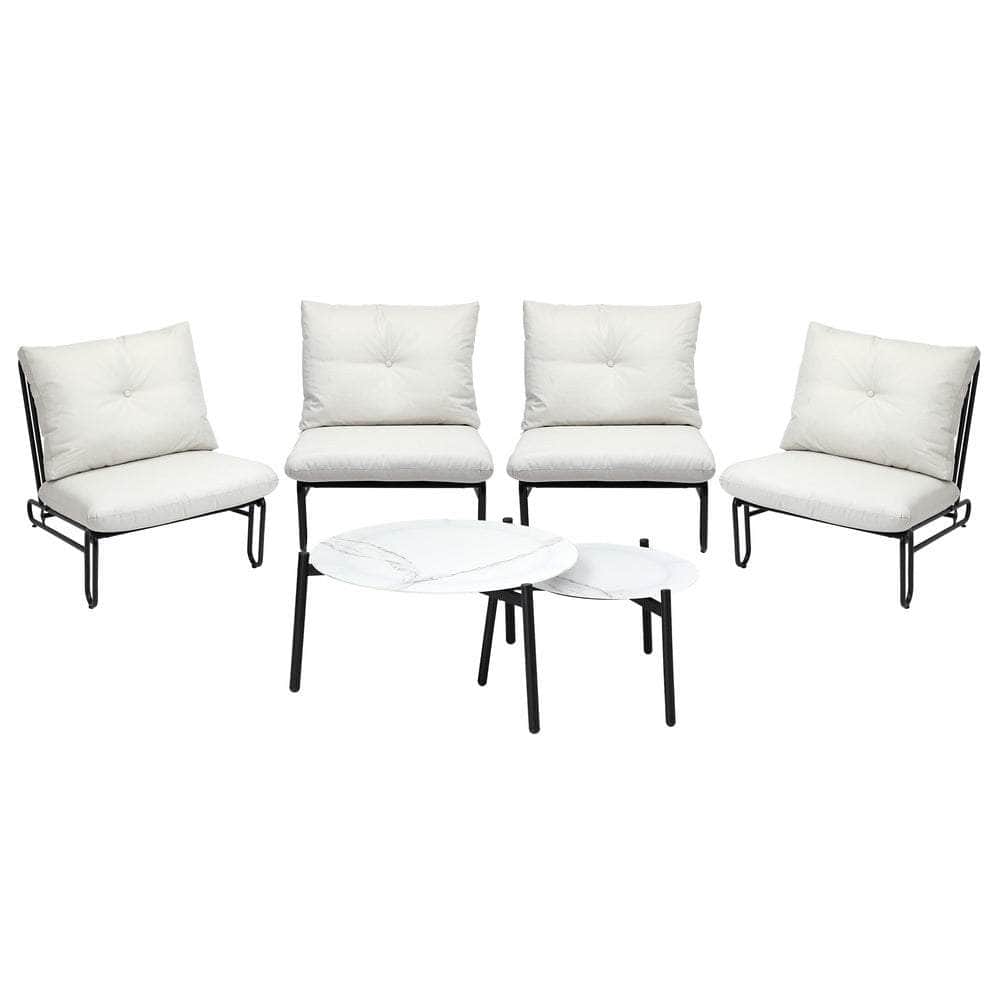 6PCS Outdoor Sofa Set 2-in-1 Coffee Table with Chairs Beige