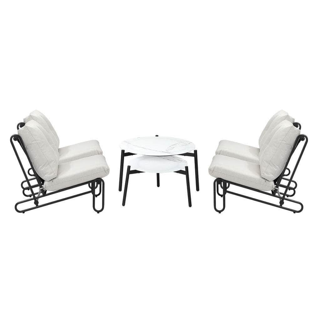 6PCS Outdoor Sofa Set 2-in-1 Coffee Table with Chairs Beige