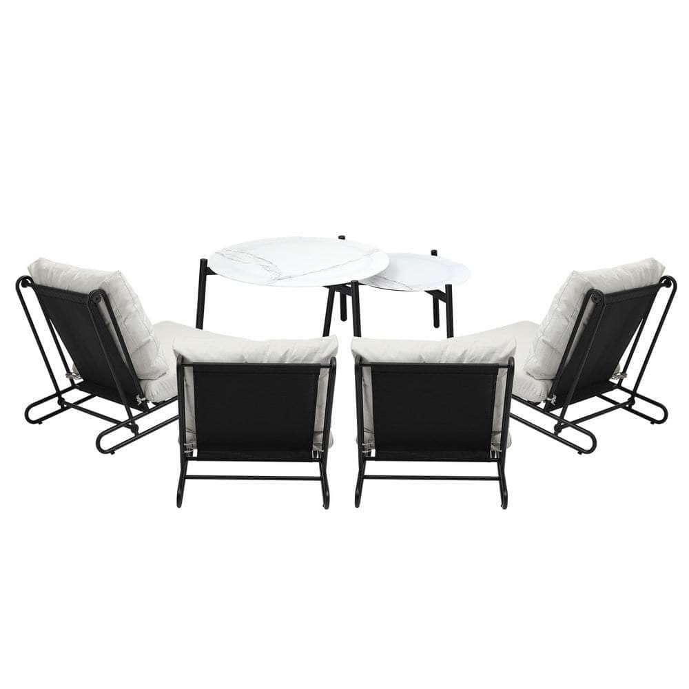 6PCS Outdoor Sofa Set 2-in-1 Coffee Table with Chairs Beige