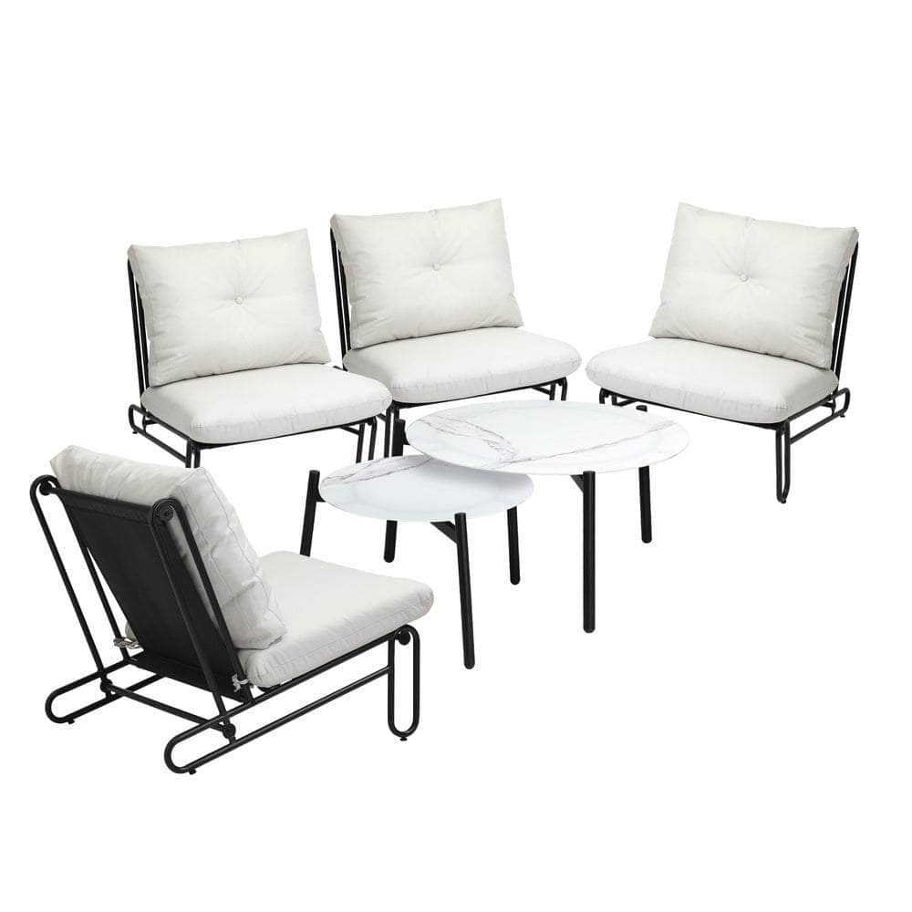 6PCS Outdoor Sofa Set 2-in-1 Coffee Table with Chairs Beige