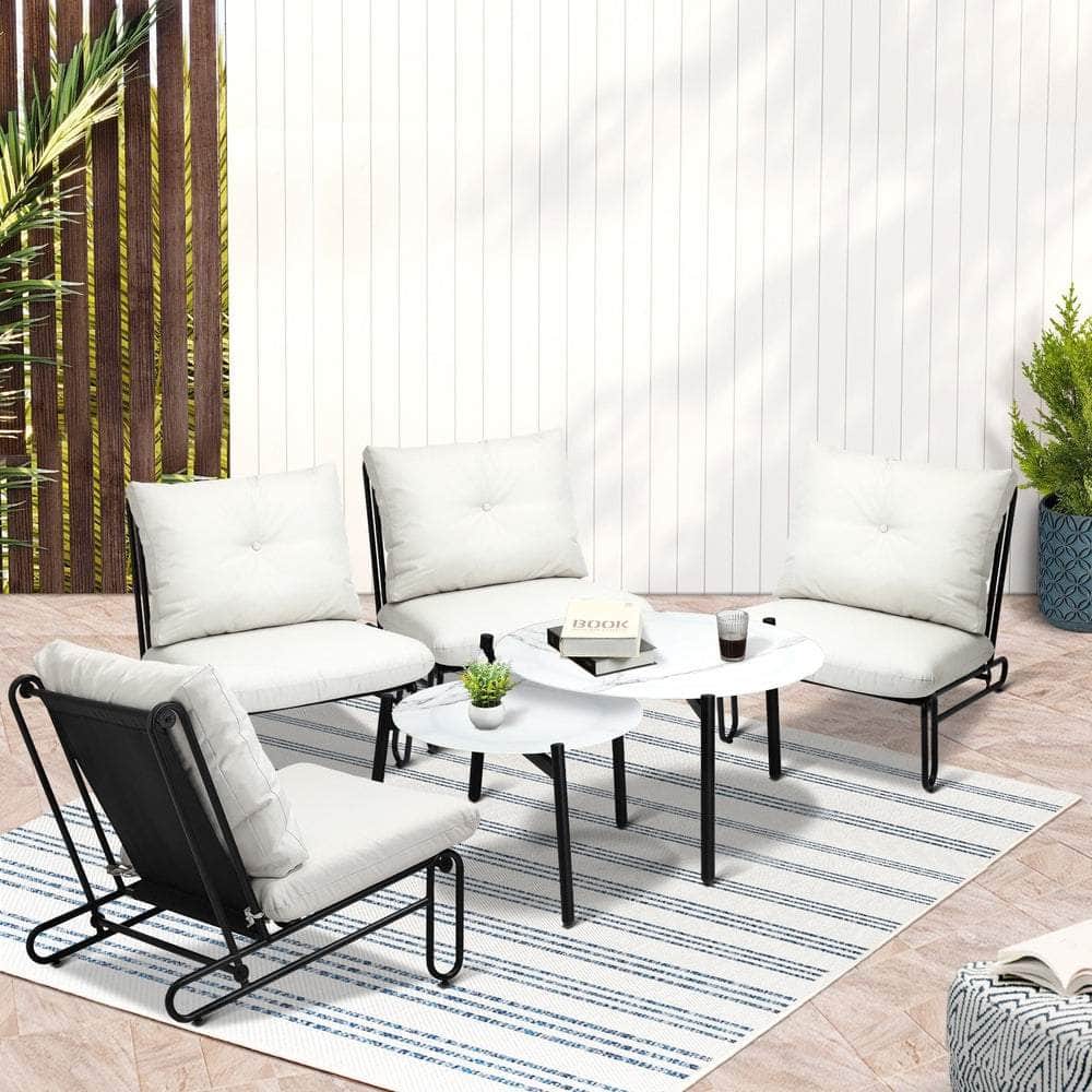 6PCS Outdoor Sofa Set 2-in-1 Coffee Table with Chairs Beige