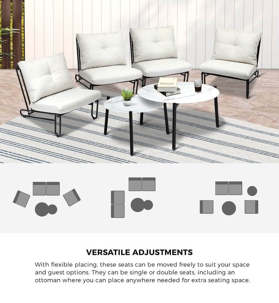 6PCS Outdoor Sofa Set 2-in-1 Coffee Table with Chairs Beige