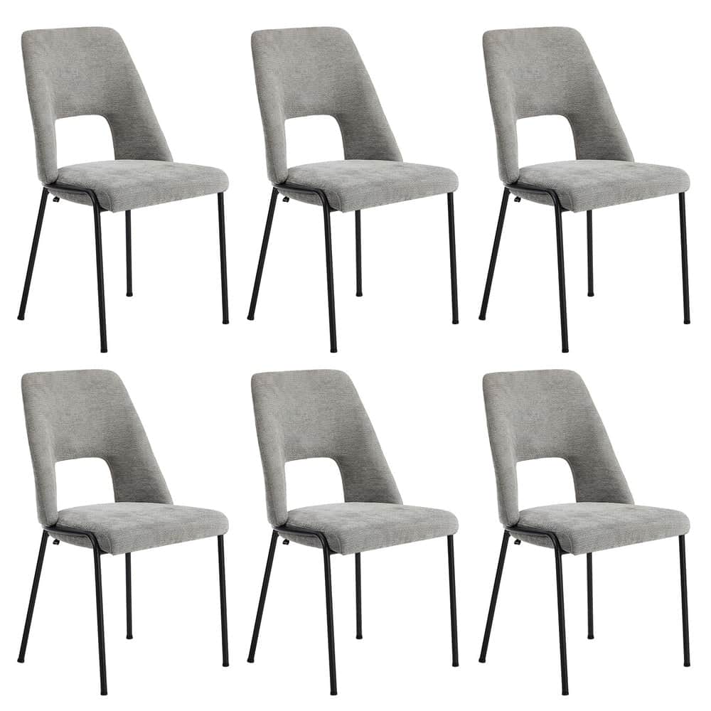 6x Dining Chairs Chenille Fabric Upholstered Kitchen Side Chairs Beige Green & Grey