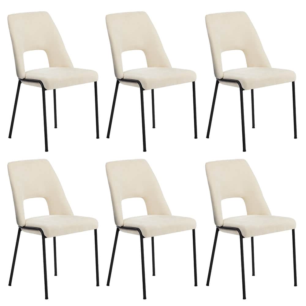 6x Dining Chairs Chenille Fabric Upholstered Kitchen Side Chairs Beige Green & Grey