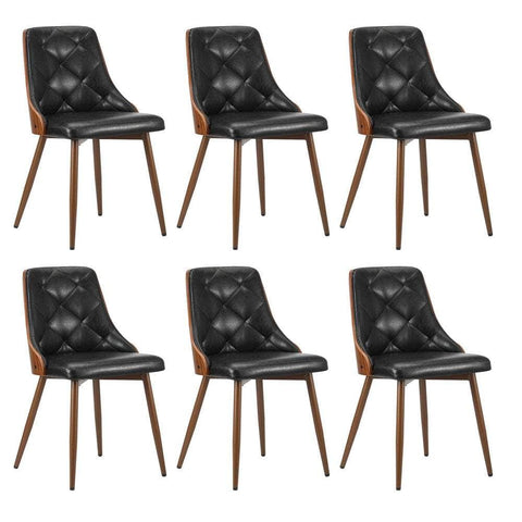 6x Dining Chairs Vintage Retro Dark Grey & Black Polyester Padded Kitchen Chairs
