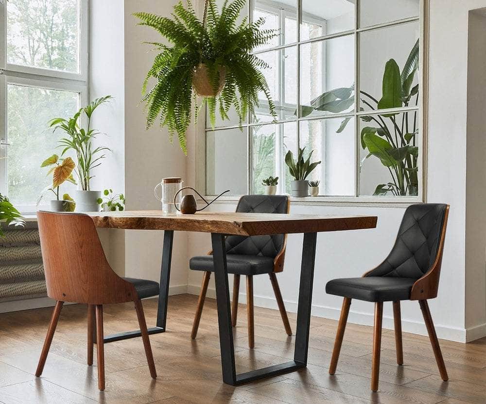 6x Wooden Dining Chairs  Leather Padded Black