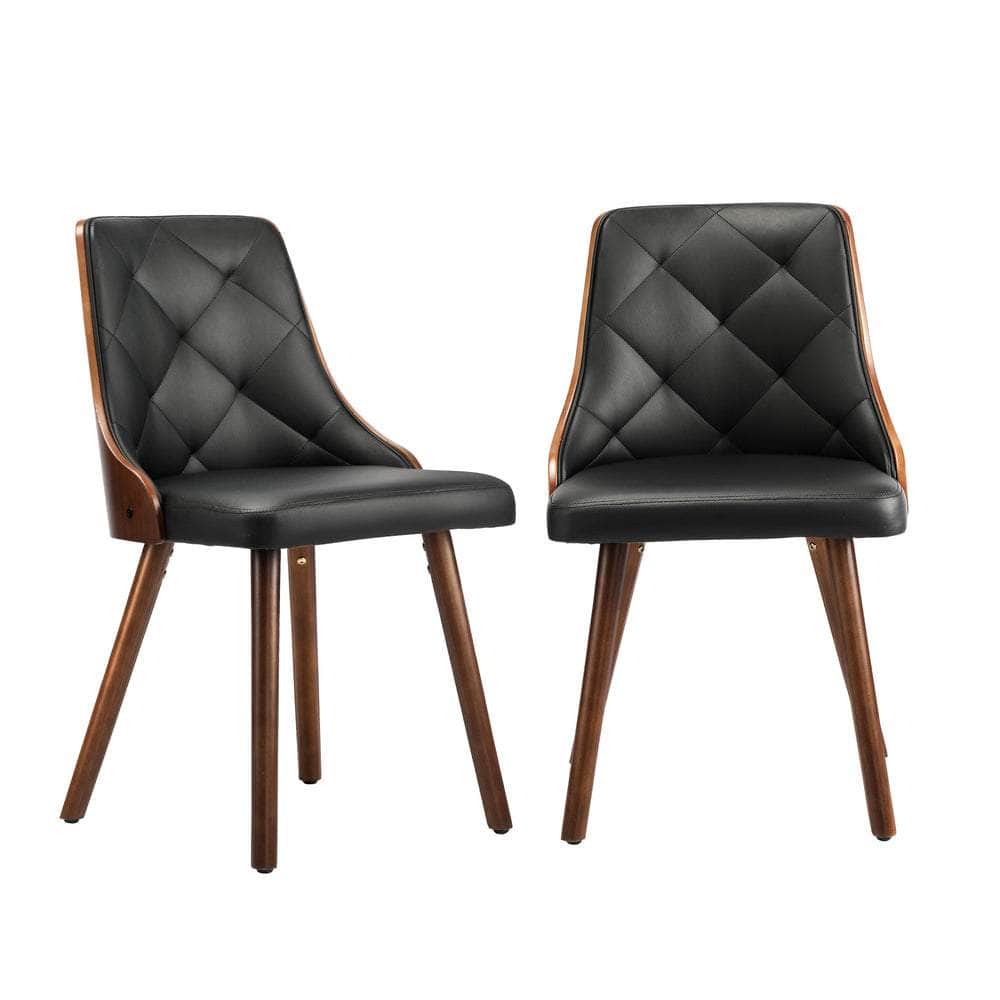 6x Wooden Dining Chairs  Leather Padded Black
