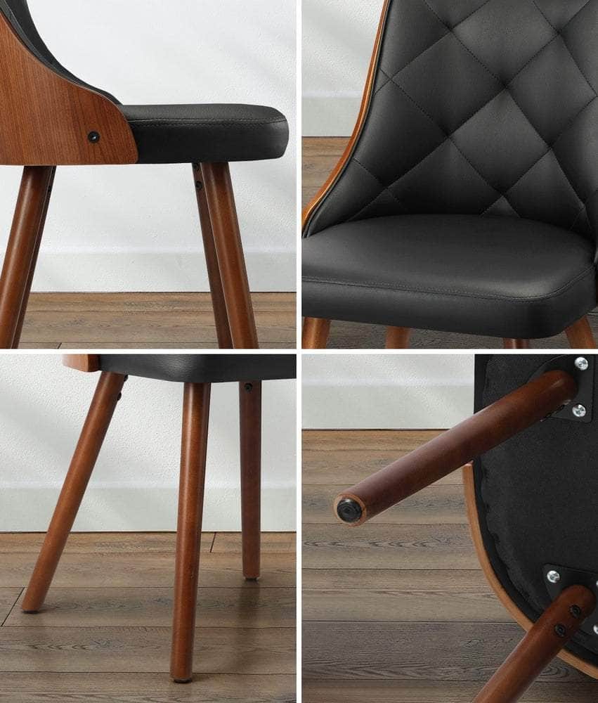 6x Wooden Dining Chairs  Leather Padded Black