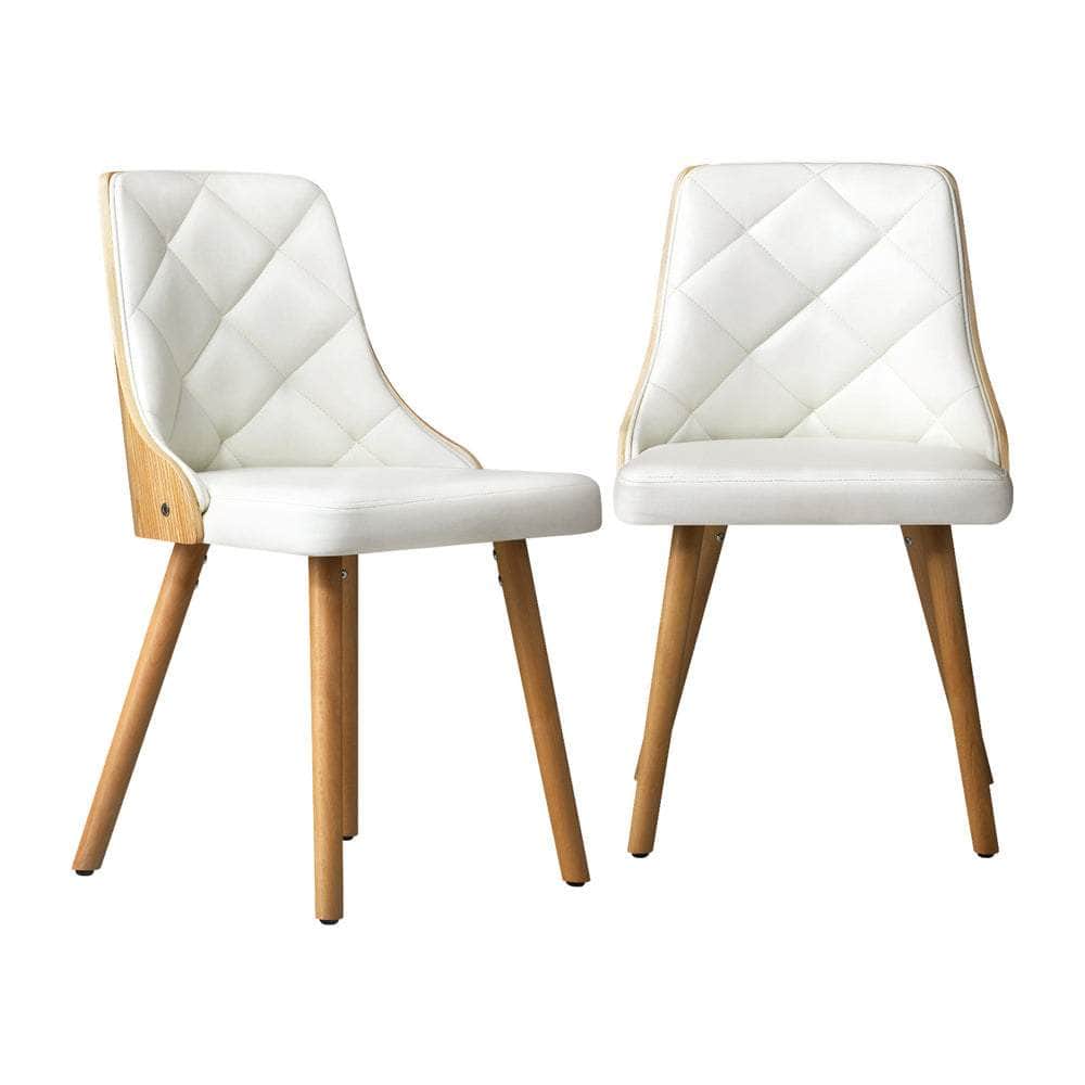 6x Wooden Dining Chairs with White Leather Padded Seats for Dining Room