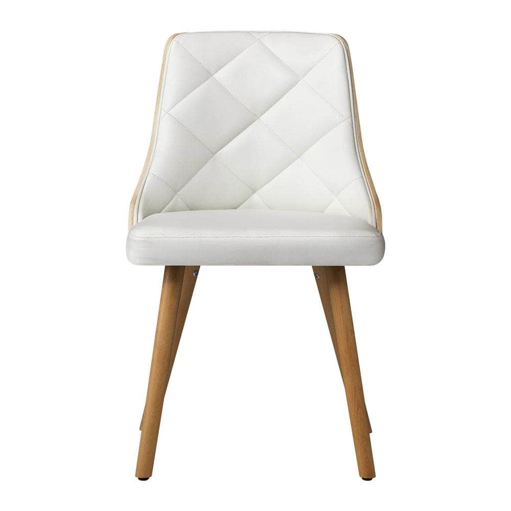 6x Wooden Dining Chairs with White Leather Padded Seats for Dining Room