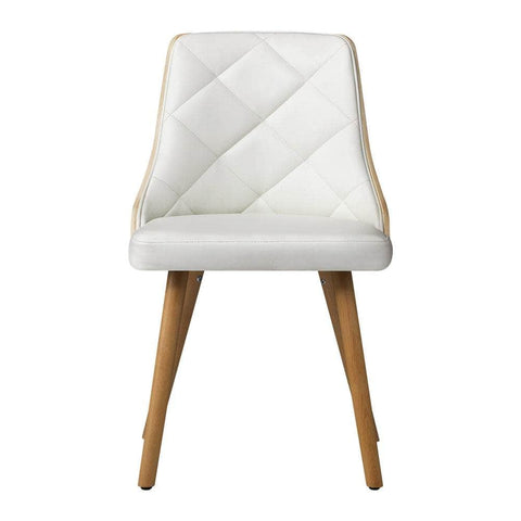 6x Wooden Dining Chairs with White Leather Padded Seats for Dining Room