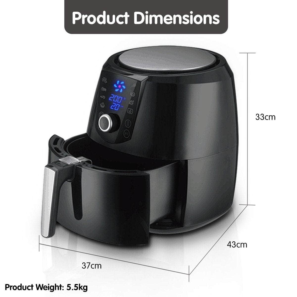 7.2l Electric Air Fryer - 1800w Healthy Cooker For Oil-free Low-fat Cooking Kitchen Bench-top Oven Oil Free Low Fat - Black