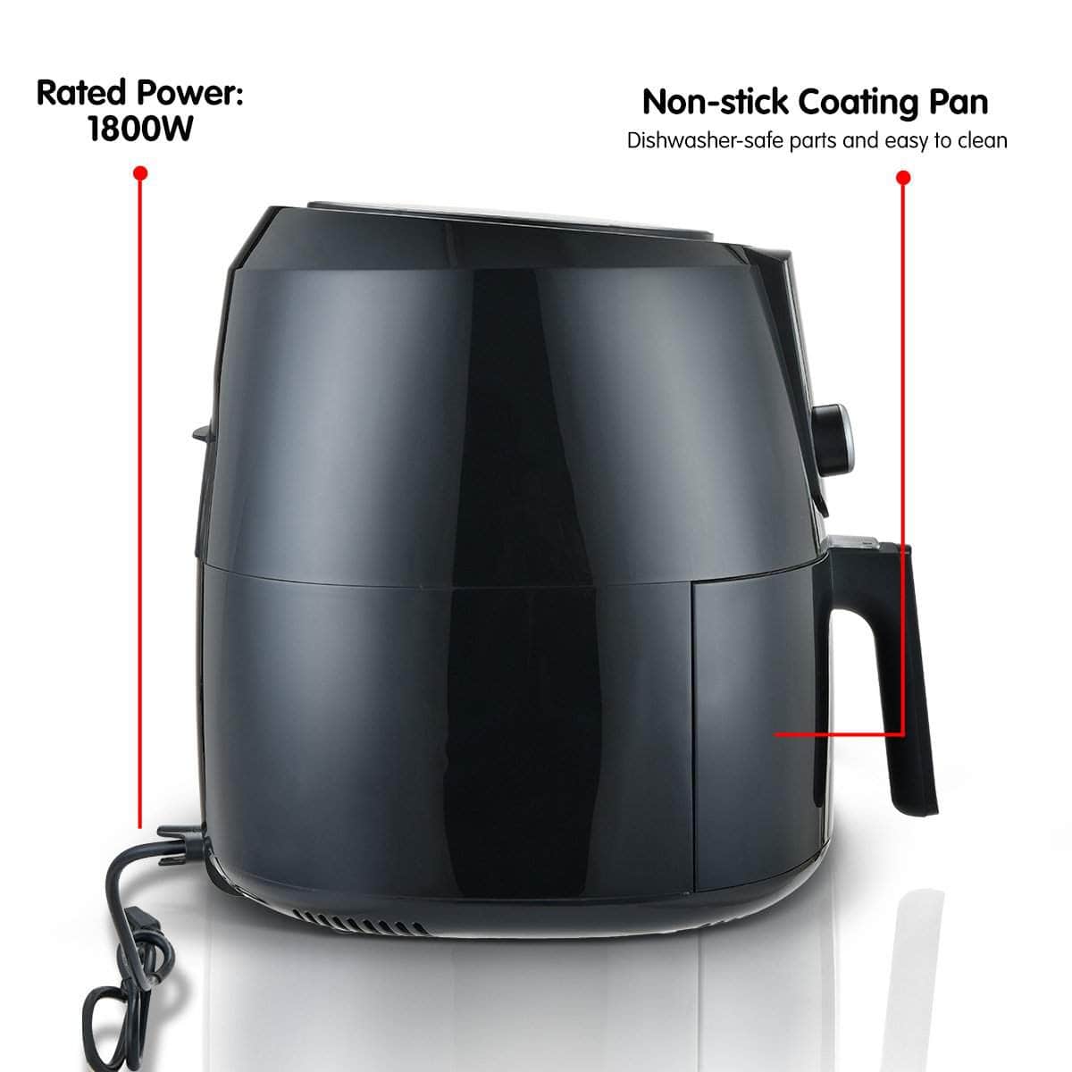 7.2l Electric Air Fryer - 1800w Healthy Cooker For Oil-free Low-fat Cooking Kitchen Bench-top Oven Oil Free Low Fat - Black