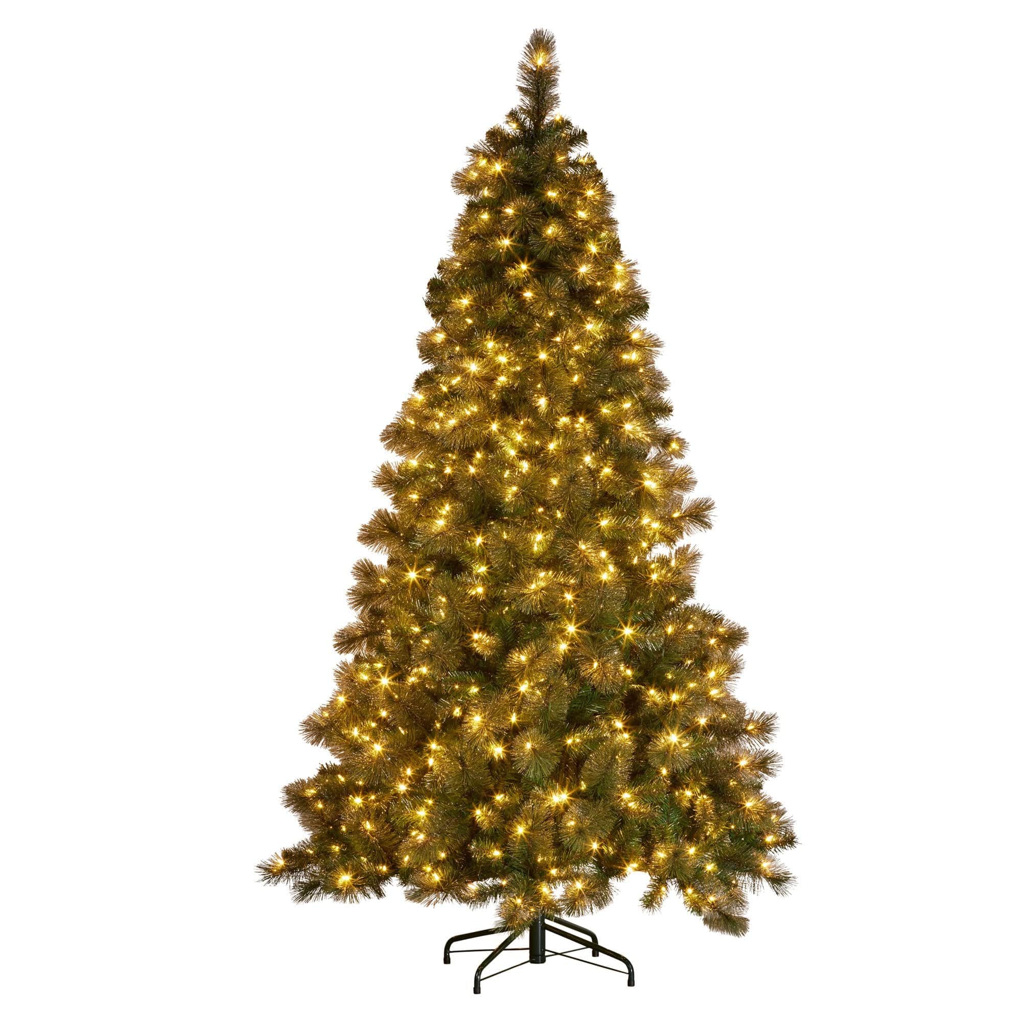 7.5ft Christmas Tree Glittery Gold Pine 650 LED Multi functional Lights Xmas Decor