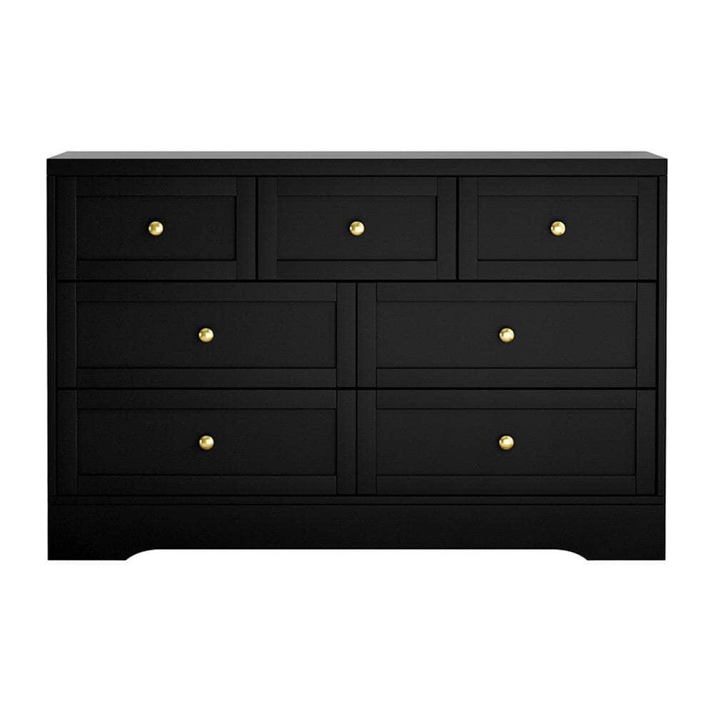 7 Chest of Drawers Dresser Table Black - Sleek Modern Design Perfect for Bedrooms