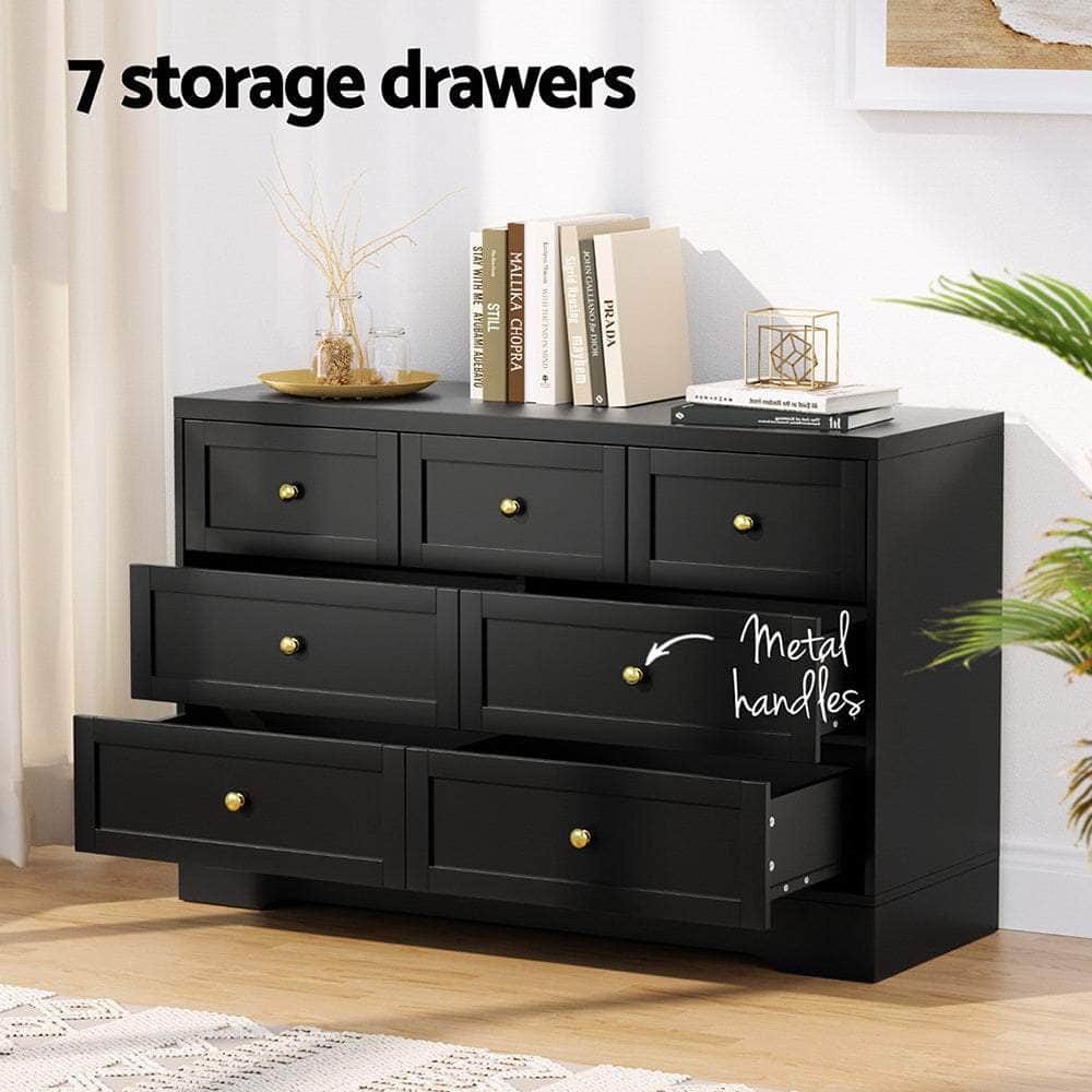 7 Chest of Drawers Dresser Table Black - Sleek Modern Design Perfect for Bedrooms