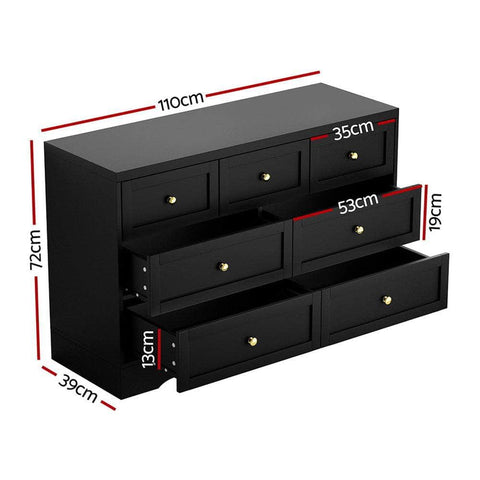 7 Chest of Drawers Dresser Table Black - Sleek Modern Design Perfect for Bedrooms