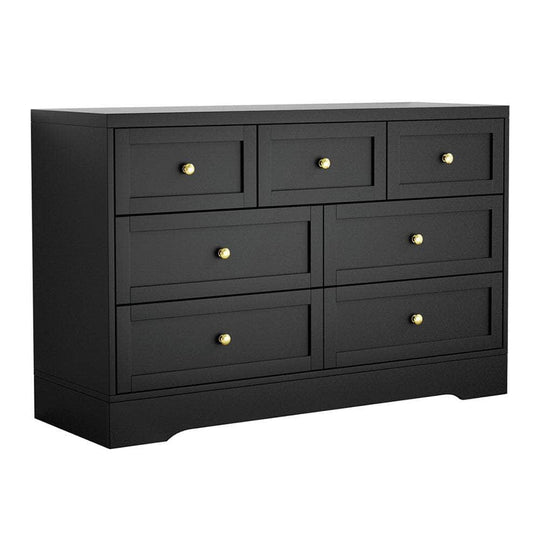 7 Chest of Drawers Dresser Table Black - Sleek Modern Design Perfect for Bedrooms