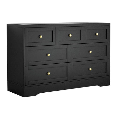 7 Chest of Drawers Dresser Table Black - Sleek Modern Design Perfect for Bedrooms