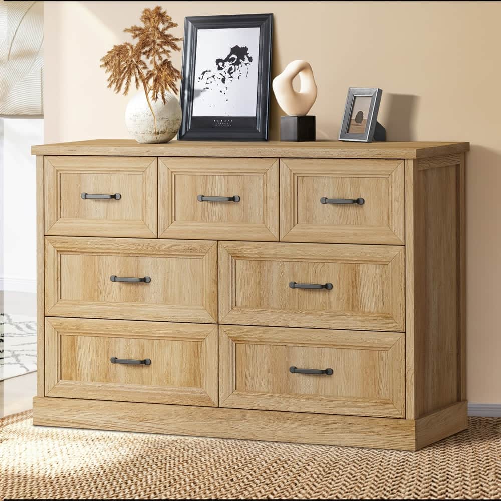 7 Drawer Tallboy Dresser Bedroom Storage Cabinet Natural Wood