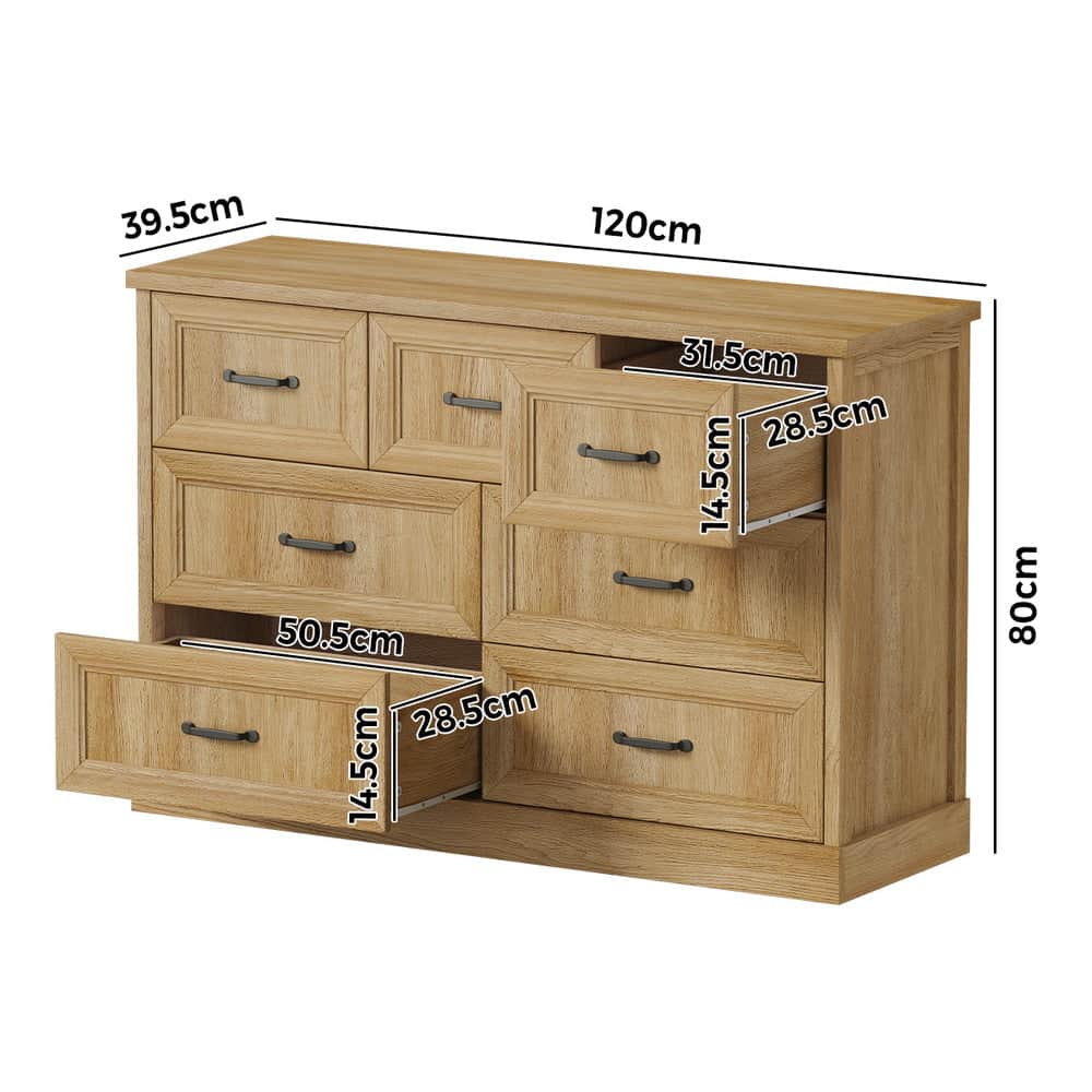 7 Drawer Tallboy Dresser Bedroom Storage Cabinet Natural Wood