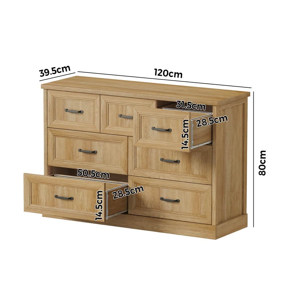 7 Drawer Tallboy Dresser Bedroom Storage Cabinet Natural Wood