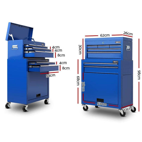 7 Drawer Tool Box Cabinet Chest Storage Garage Toolbox Organiser Set Blue