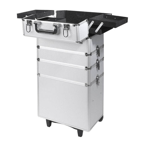 7 in 1 Rolling Makeup Case Professional Silver