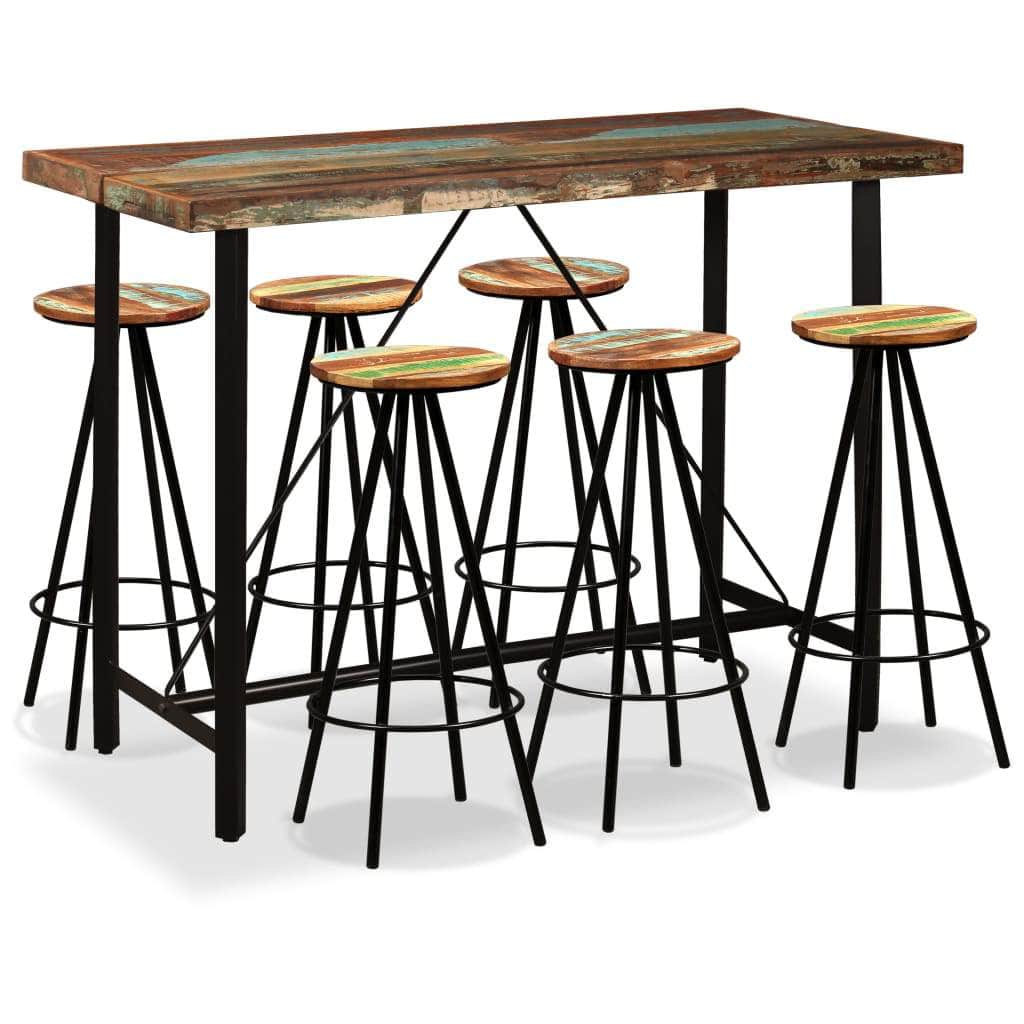 7 Piece Bar Set Solid Reclaimed Wood