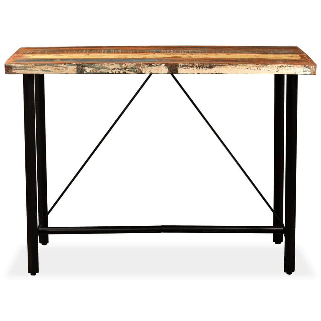 7 Piece Bar Set Solid Reclaimed Wood, Genuine Leather & Canvas